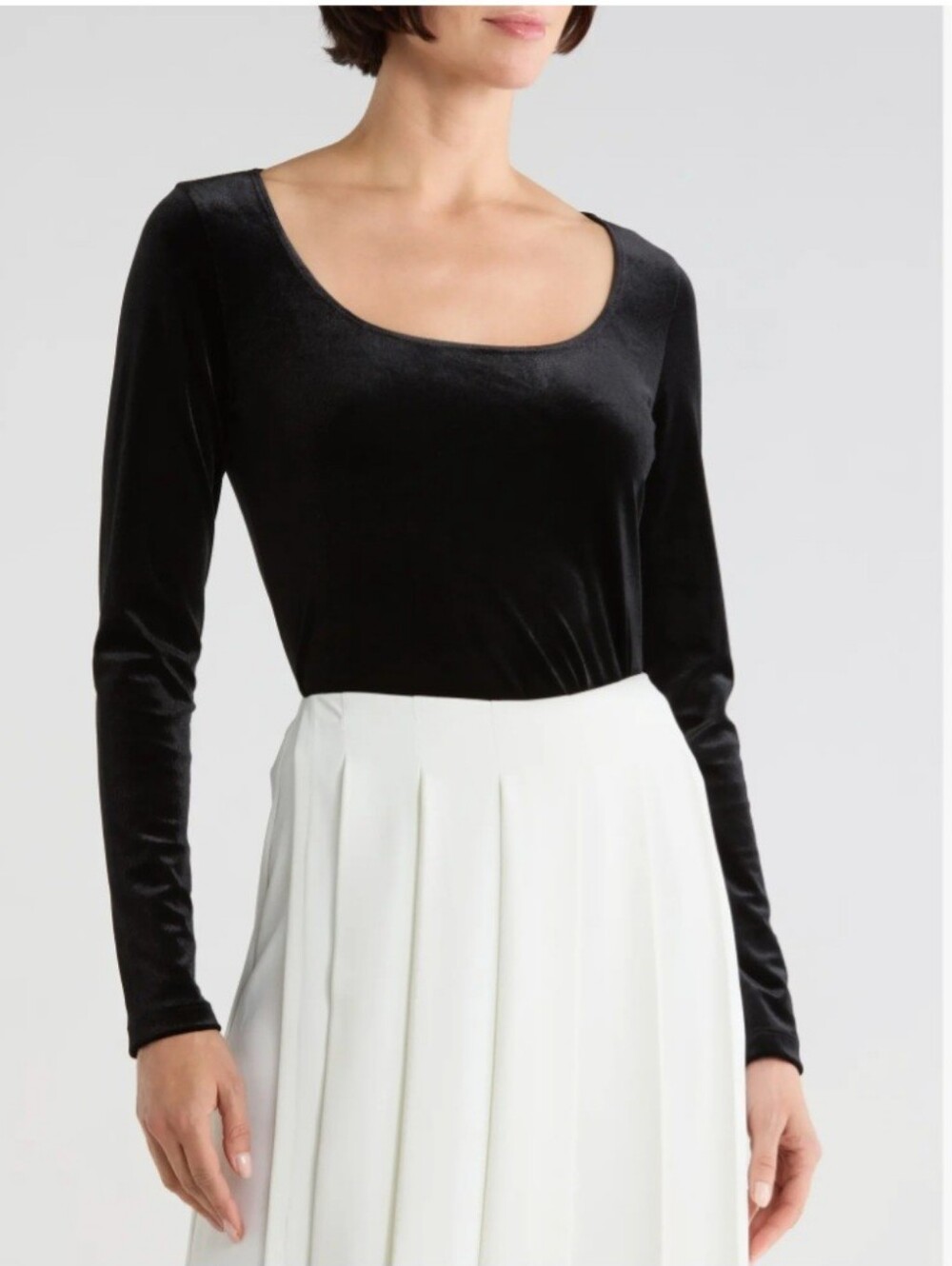 Ralph Lauren Black Velvet Scoop-Neck Long Sleeve Top
